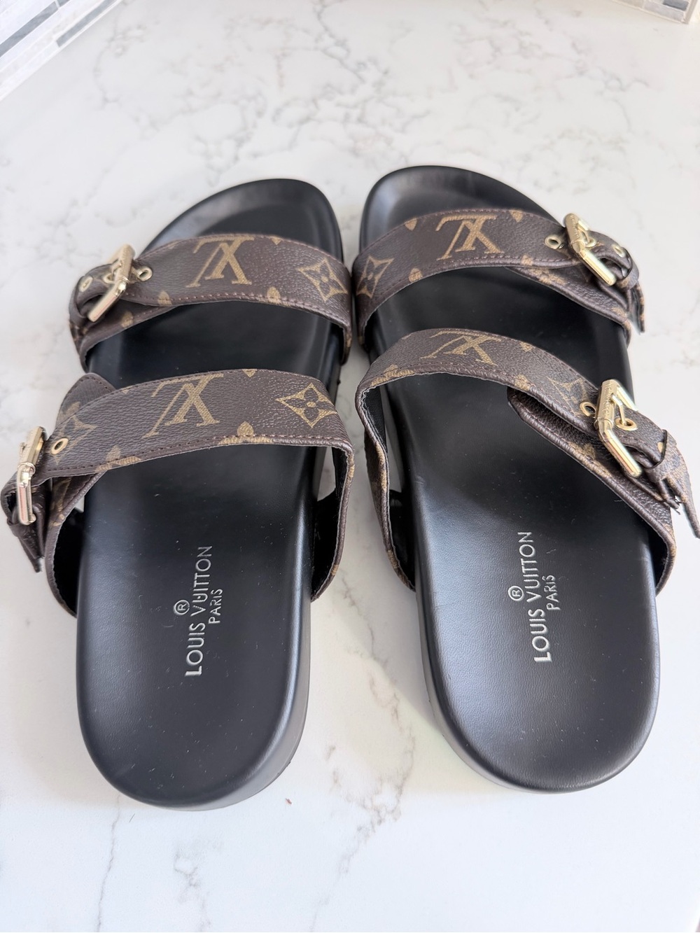 Louis Vuitton Brown Monogram Double-Strap Slide Sandals size 7 - Picture 2 of 7